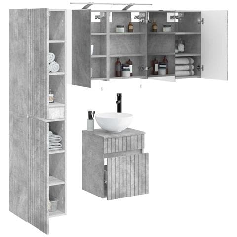 Set di Armadi da Bagno 5 pcs Grigio Cemento 40 x 10,5 x 60,5 cm - Foto 2