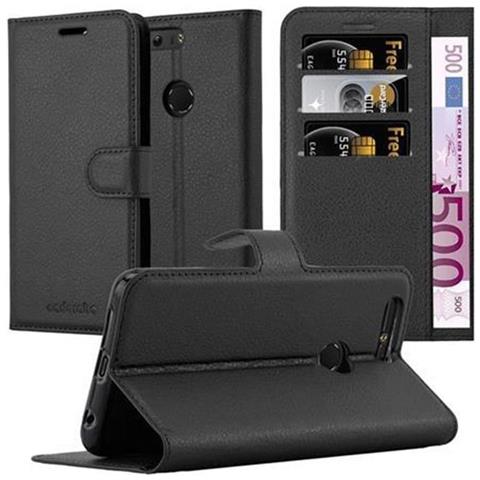 Cadorabo Custodia Compatibile Con Honor 8 In Nero Carbone - Coperchio Protettiva Con Chiusura Magnetica, Funzione Stand E Tasca Per Le Carte - Foto 1