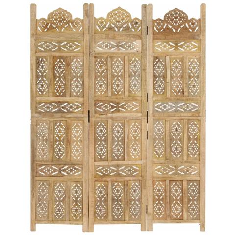 Divisorio A 3 Pannelli Intagliato 120x165cm Massello Di Mango - Foto 2