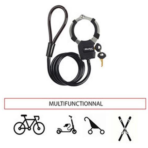 Manetta Antifurto Per Bicicletta / Passeggino / Scooter Con Cavo Di Sicurezza, Nero - Foto 6