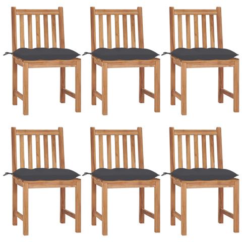 Sedie da Giardino 6 pz con Cuscini in Legno Massello di Teak - Foto 1