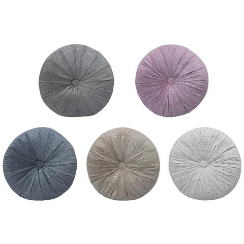 Cuscino Arredo Imbottito Effetto Velluto Rotondo A Pieghe Plissettato Con Lurex 38x38 Grigio - Foto 2