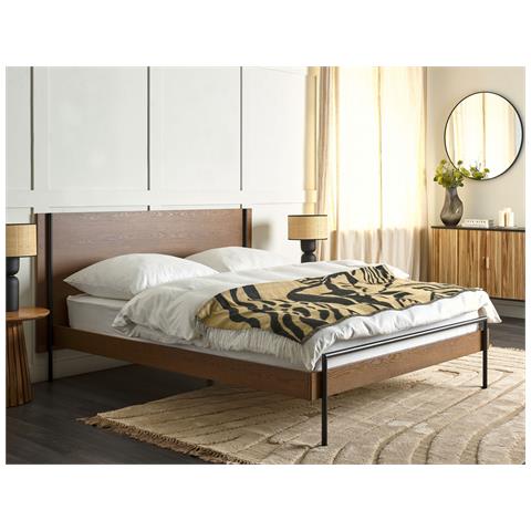 Letto Matrimoniale Legno Marrone Scuro 160 X 200 Cm Libermont - Foto 1