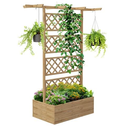 Letto Per Orto Con Traliccio E Pergola Per Rampicanti Con Fondo Aperto, 160x55x183cm, Legno Naturale - Foto 1