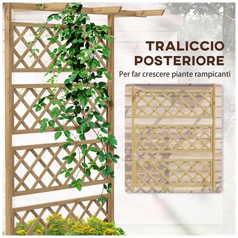 Letto Per Orto Con Traliccio E Pergola Per Rampicanti Con Fondo Aperto, 160x55x183cm, Legno Naturale - Foto 2