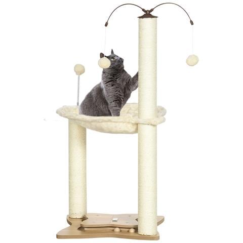 Albero Tiragraffi Per Gatti Max 5kg Con Amaca, Palline Da Gioco E Pali In Sisal, 53.5x53.5x90 Cm, Beige - Foto 1