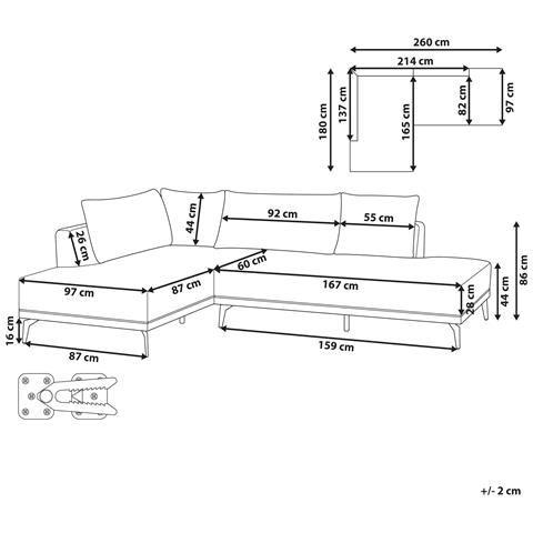 Divano Angolare 3 Posti Myken Tessuto Beige Chiaro Lato Destro - Foto 6