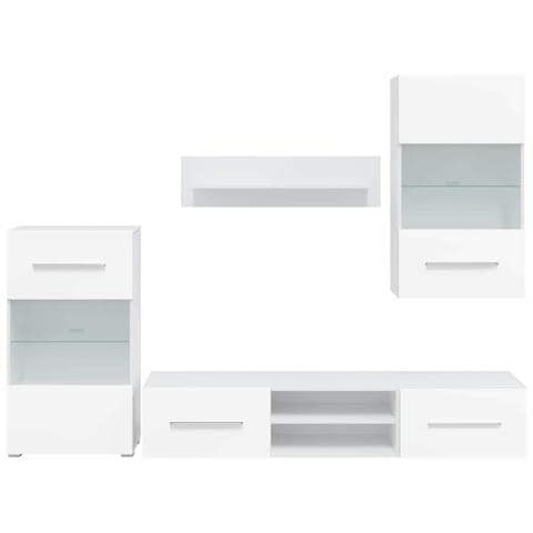 Unit? TV 5 pz con Illuminazione a LED Bianco Opaco Truciolato - Foto 2