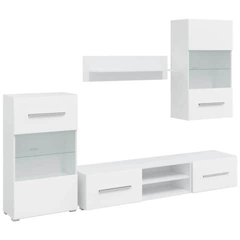 Unit? TV 5 pz con Illuminazione a LED Bianco Opaco Truciolato - Foto 1