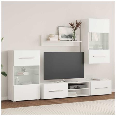 Unit? TV 5 pz con Illuminazione a LED Bianco Opaco Truciolato - Foto 10