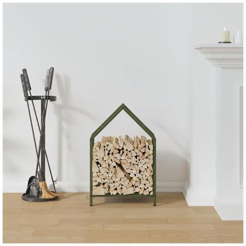 Rastrelliera per Legna da Ardere Verde Oliva 40x25x60 cm - Foto 10