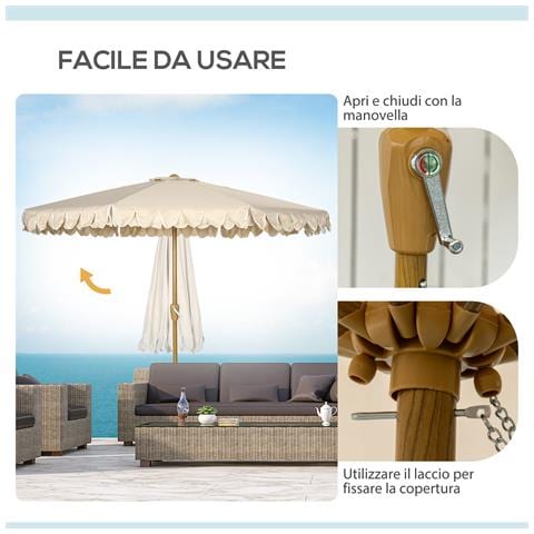 Ombrellone da Giardino Inclinabile a 8 Stecche con Manovella e Prese d'Aria, 2.7x2.5 m, Cachi - Foto 6