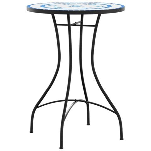 Set Da Bistrot Con Mosaico Blu E Bianco In Ferro E Ceramica - Foto 3