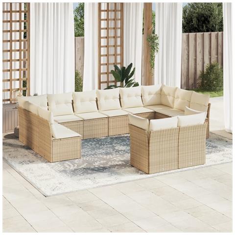 Set Divani Da Giardino 12 Pz Con Cuscini Beige In Polyrattan - Foto 1