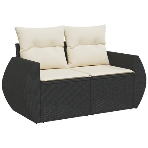 Divano Da Giardino Con Cuscini A 2 Posti Nero In Polyrattan - Foto 1