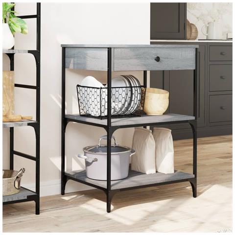 Carrello Da Cucina Grigio Sonoma 60x48x89,5cm Legno Multistrato - Foto 2