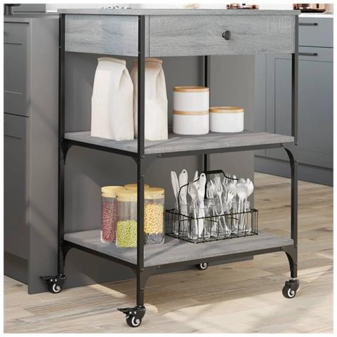 Carrello Da Cucina Grigio Sonoma 60x48x89,5cm Legno Multistrato - Foto 8