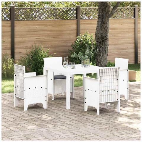 Set Pranzo Giardino 5 pezzi con cuscini Bianco Polyrattan - Foto 2