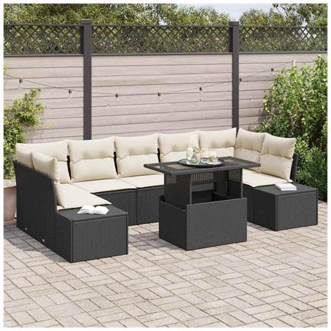 Set di divano da giardino a 8 pezzi con cuscini neri in polyrattan - Foto 2