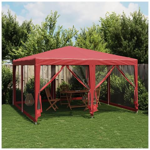 Tenda per Feste con 8 Pareti Laterali in Rete Rossa 4x4 m HDPE - Foto 2