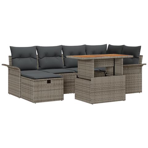 Set di divani da giardino da 7 pezzi con cuscini Grigio Polirattan - Foto 1