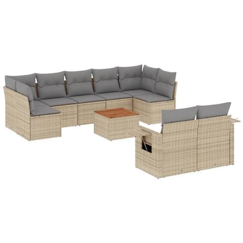 Set Divano da Giardino 10 pz con Cuscini Beige in Polyrattan - Foto 1