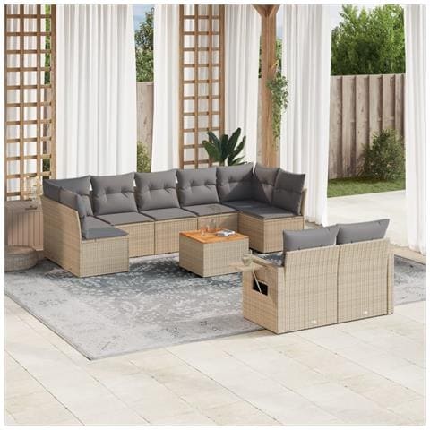 Set Divano da Giardino 10 pz con Cuscini Beige in Polyrattan - Foto 2
