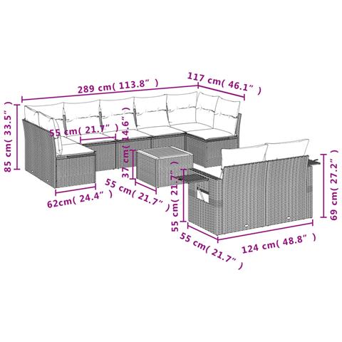 Set Divano da Giardino 10 pz con Cuscini Beige in Polyrattan - Foto 9
