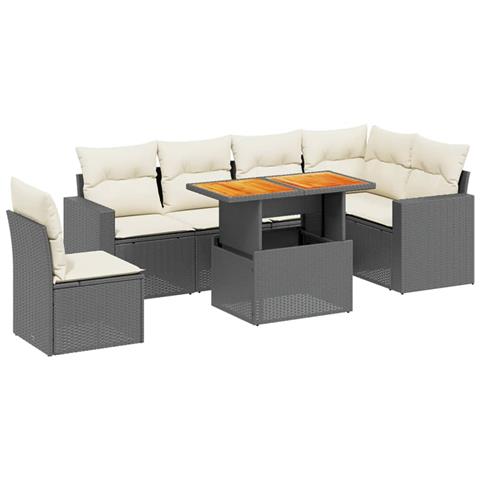 Set Divani da Giardino con Cuscini 7pz Nero Polyrattan - Foto 1