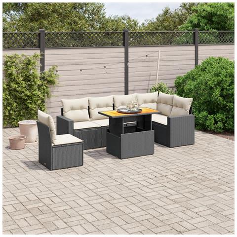 Set Divani da Giardino con Cuscini 7pz Nero Polyrattan - Foto 2