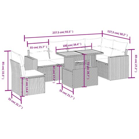 Set Divani da Giardino con Cuscini 7pz Nero Polyrattan - Foto 3