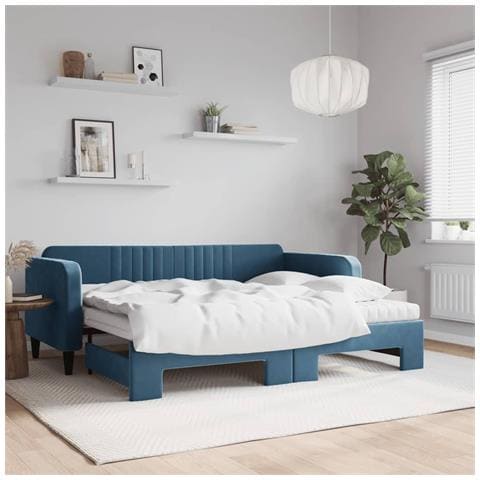 Divano Letto Estraibile con Materassi Blu 90x200 cm Velluto - Foto 2