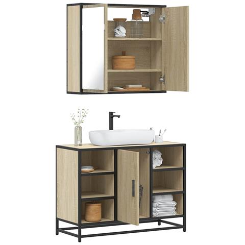 Set Mobili da Bagno 2 pz Rovere Sonoma in Legno Multistrato - Foto 2