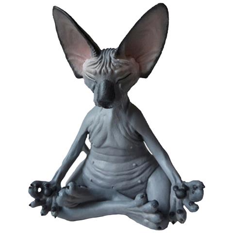 Statua Decorativa Grande Di Gatto Sphynx Meditante In Resina - Ornamento Zen Per La Casa E L'ufficio Black - Foto 1