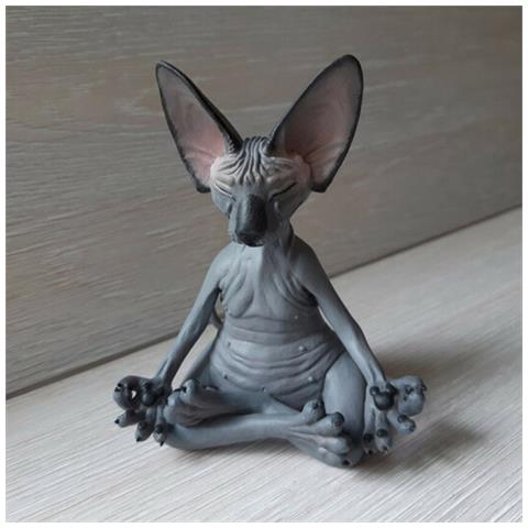 Statua Decorativa Grande Di Gatto Sphynx Meditante In Resina - Ornamento Zen Per La Casa E L'ufficio Black - Foto 2