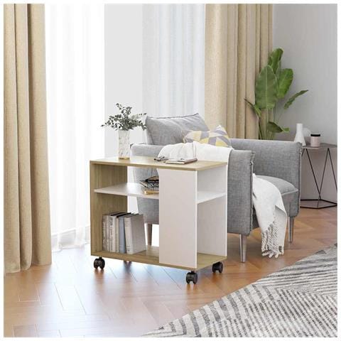 Lusso Casadino -  Tavolino Bianco E Sonoma 70x35x55 Cm Legno Multistrato - Foto 6