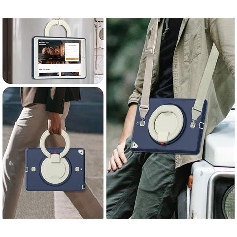 Custodia Per Ipad 9/8/7 10.2” Con Supporto E Tracolla Blu Navy - Foto 2