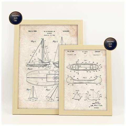 Set Di 6 Stampe Poster Con Brevetti Di Barche Poster Con Immagini Di Brevetti Retrò Design D'interni In Stile Vintage A3 & A4 Telaio In Legno Chiaro - Foto 6