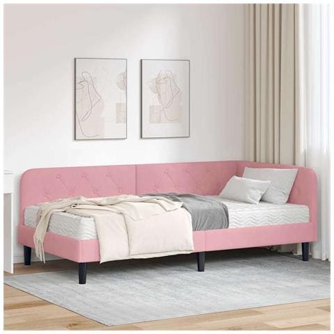 Cornice del letto ad angolo Rosa 90 x 200 cm Velluto - Foto 2