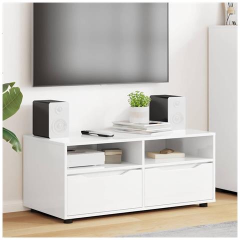 Mobile TV Bianco Lucido 100 x 48 x 43 cm Legno multistrato - Foto 2