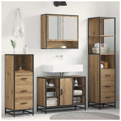 Set di mobili per il bagno con porta 3 pcs Rovere artigianale - Foto 2