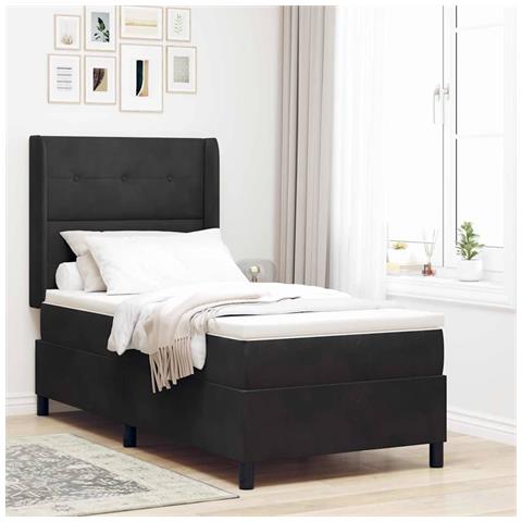 Letto a molle con materasso con led Nero 90 x 190 cm Velluto - Foto 2
