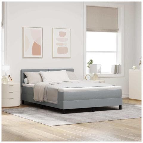 Letto a molle con materasso Grigio chiaro 140 x 190 cm Tessuto - Foto 2
