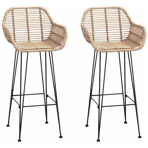 Sedia da Bar 2 pcs Naturale 55 x 52 x 105 cm Rattan e Ferro - Foto 1