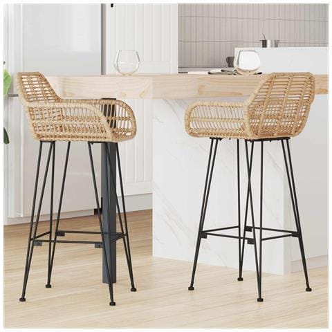 Sedia da Bar 2 pcs Naturale 55 x 52 x 105 cm Rattan e Ferro - Foto 2