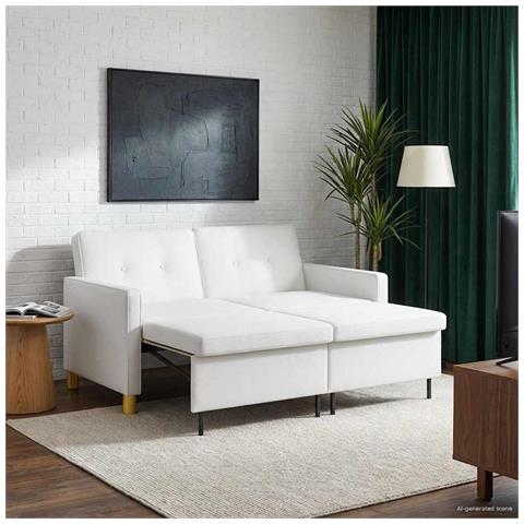 Divano Letto Estraibile Bianco Tessuto - Foto 2