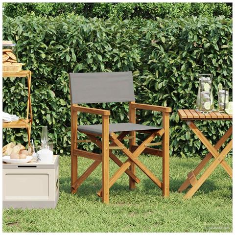 Sedia da regista Marrone e Grigio Chiaro Legno di teak solido - Foto 2