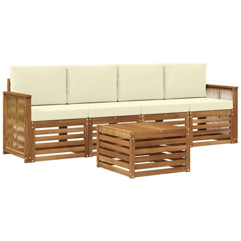 Set di divani da esterno con cuscino 5 pcs Naturale e Crema - Foto 1
