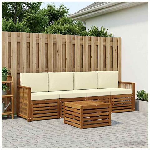 Set di divani da esterno con cuscino 5 pcs Naturale e Crema - Foto 2