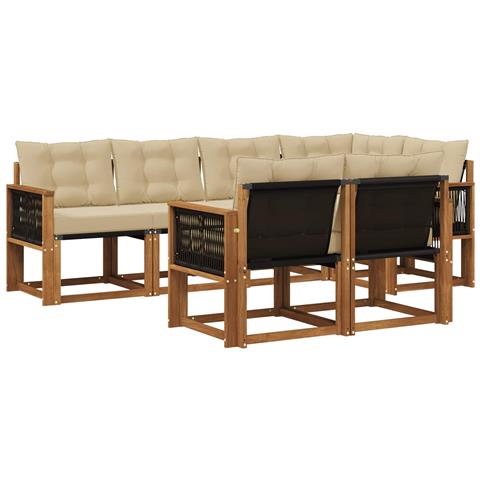 Set di divani da esterno con cuscino 7 pcs Naturale e Beige - Foto 1